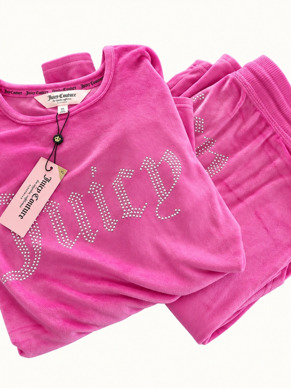 Juicy Couture Bright Pink Velour Rhinestone Logo Pajama Set